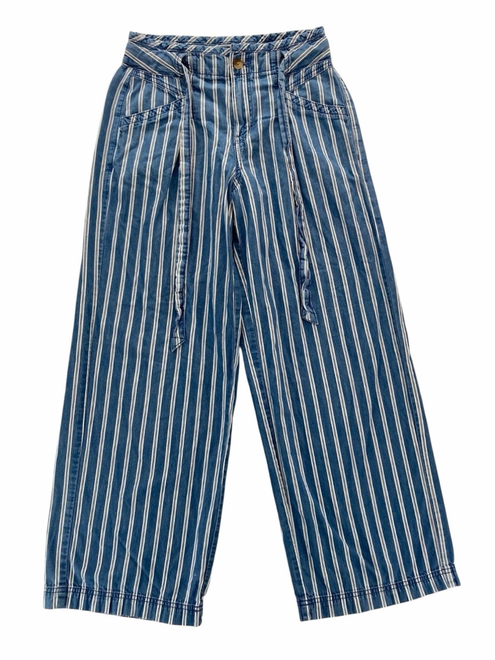 American Eagle OutfittersWide Leg Ankle Blue and White Striped Pants